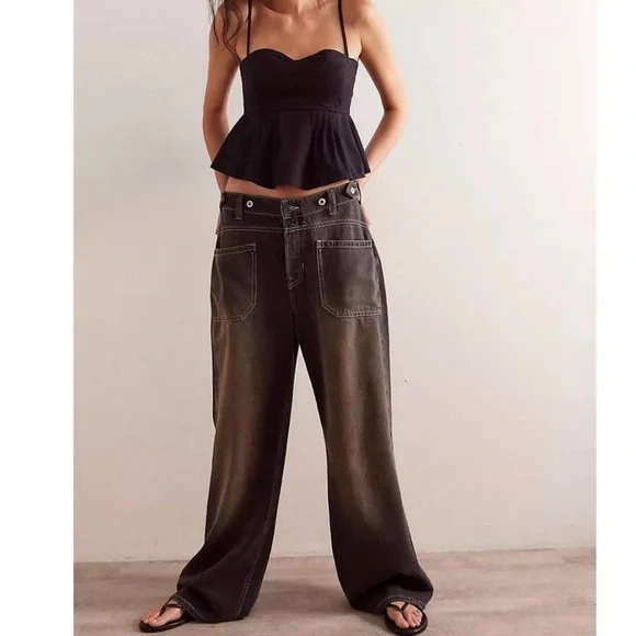 FREE PEOPLE WE THE FREE palmer cuffed jeans in chalkboard NWT 29 - Picture 17 of 17